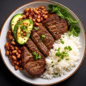 Bife Acebolado com Arroz e Feijão