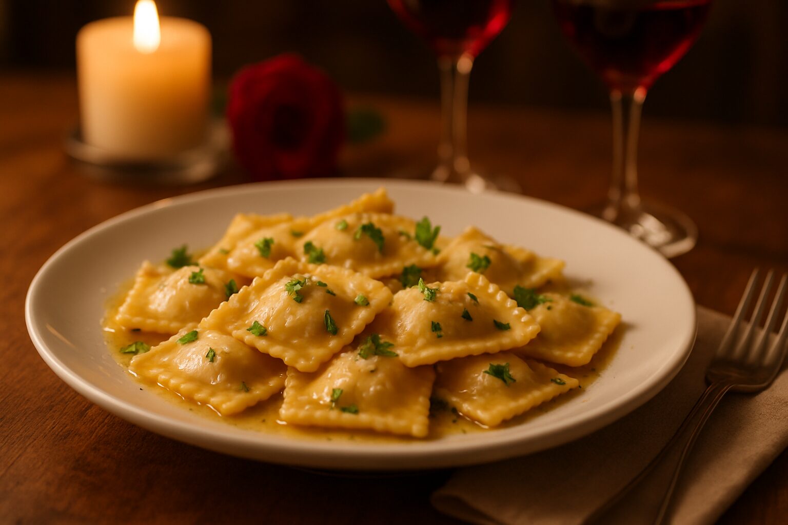 Ravioli de Ricota: Delícia Italiana para um Jantar Romântico