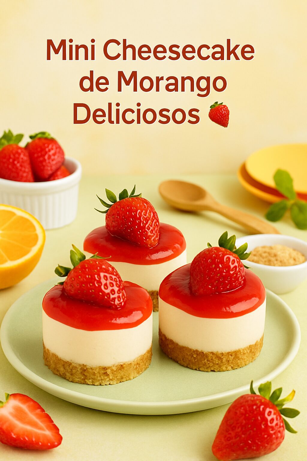 Mini Cheesecake de Morango Deliciosos 🍓🍰: 45 Minutos de Preparo | Receita Intermediário 8 Mini Cheesecake de Morango Deliciosos