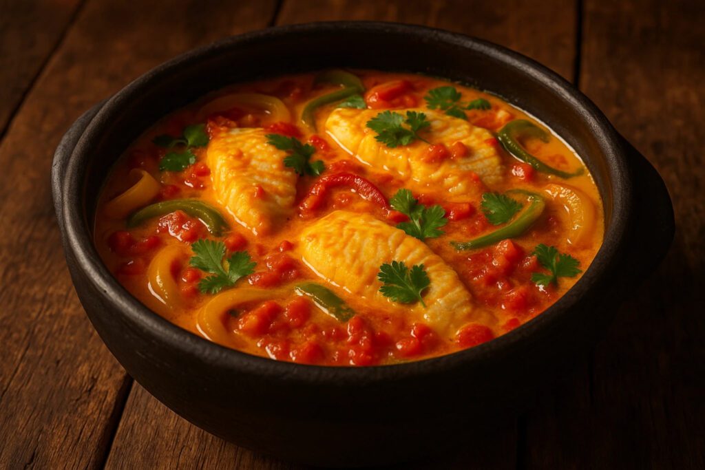 Beautiful Brazilian moqueca de peixe in traditional