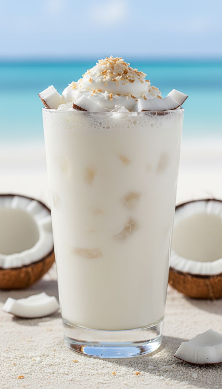 Batida de Coco: O Coquetel Tropical Perfeito para o Verão 7 Creamy coconut batida cocktail in an elegant tall glass