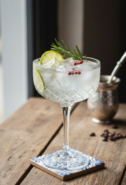 Elegant artisan Argentine gin tonic cocktail in a crystal