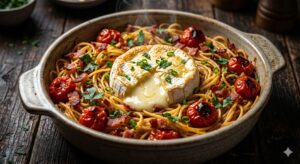 Receita de Macarrão Carbonara de Forno com Camembert