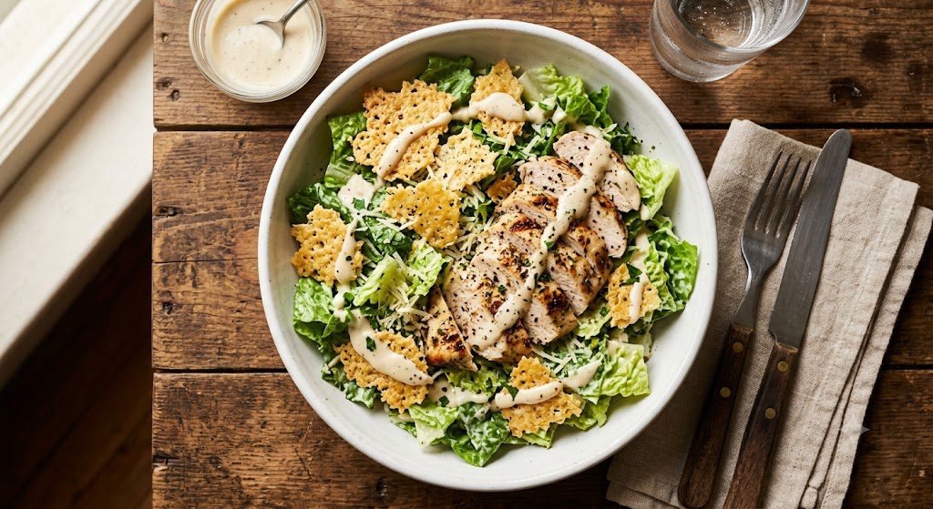Salada Caesar low-carb com frango grelhado e croutons de queijo 4 Salada Caesar low-carb com frango grelhado