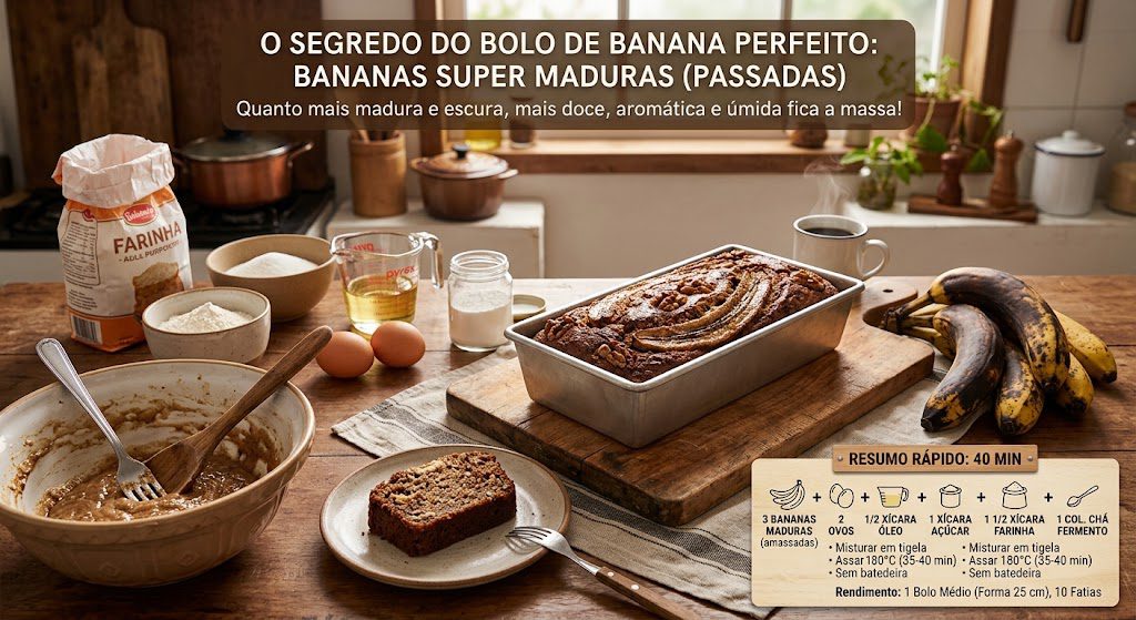 Bolo de Banana Simples: fofinho, úmido e pronto em 40 minutos 1 Bolo de Banana Simples