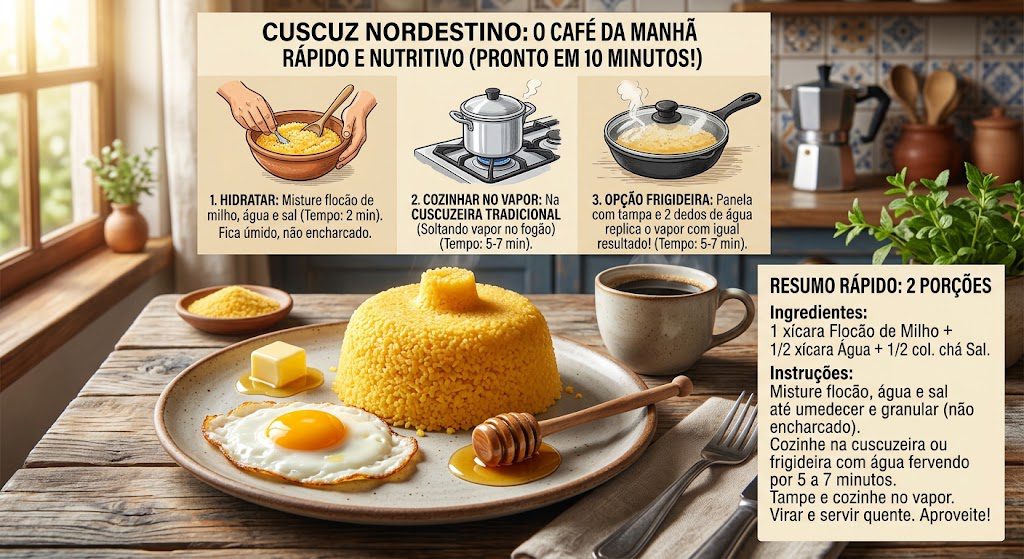 Cuscuz Nordestino: como fazer na cuscuzeira e na frigideira em 10 minutos 1 Cuscuz Nordestino