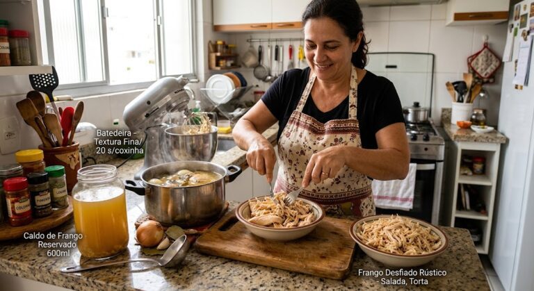 Frango Cozido e Desfiado: base para coxinha, torta, salada e mais