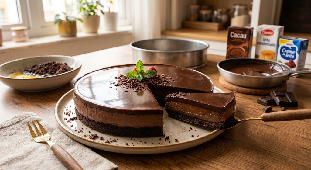 Torta de Chocolate com Ganache: base amanteigada, recheio cremoso e cobertura brilhante 1 Torta de Chocolate com Ganache